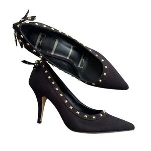 ELLE Women’s 8.5M ELKAIRIBLACK Faux Suede Studded Pointed Toe Stiletto Heels Bow